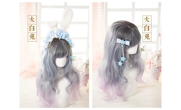 Ручной Aqua Blue Rabbit Ears Hairband KC/звезда бахромой шпилька Лолита Луки Заколки Hairclip Головные уборы