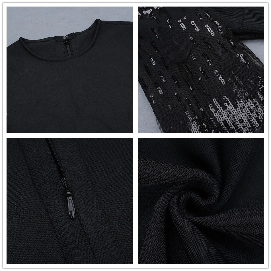 Modphy XS L Сексуальная повязка с блестками платье для женщин зимнее черное Сетчатое