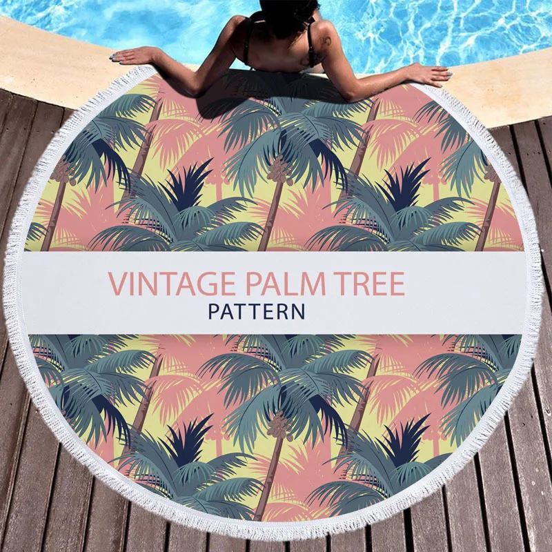 Лаконичный шик Palm Tree Круглый Пляжное Полотенца мягкие толстые экологичный