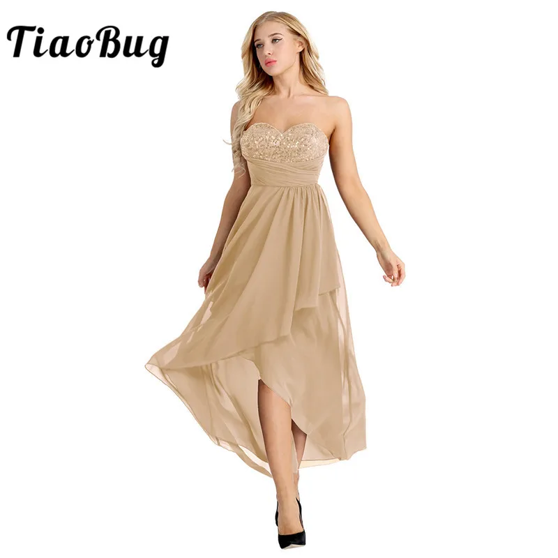 Женское асимметричное шифоновое платье TiaoBug элегантное вечернее без бретелек