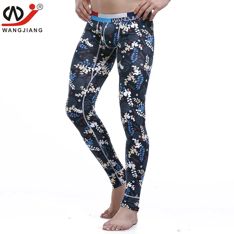 Men Long Johns Warm Pants Thin Elastic Low Waist Male Fashion Print Breathable Sexy Underwear Cotton Tight Legging Bottoms