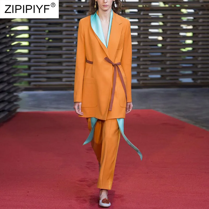 

Women's suits Female suit dress Notched Wrap Women's Office Jacket+Straight Pants Ladies Suit Runway Pant Suits H6823