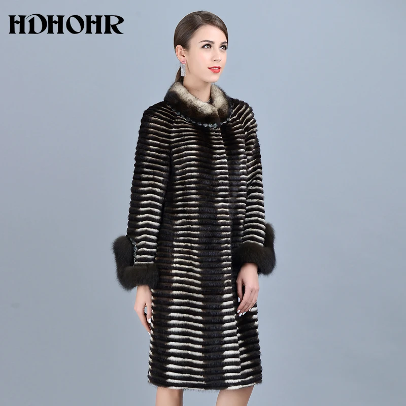 HDHOHR, высокое качество, Женские Вязаные норковые шубы, Лисий мех, рукав, модные толстые натуральные норковые куртки, зимние теплые меховые парки