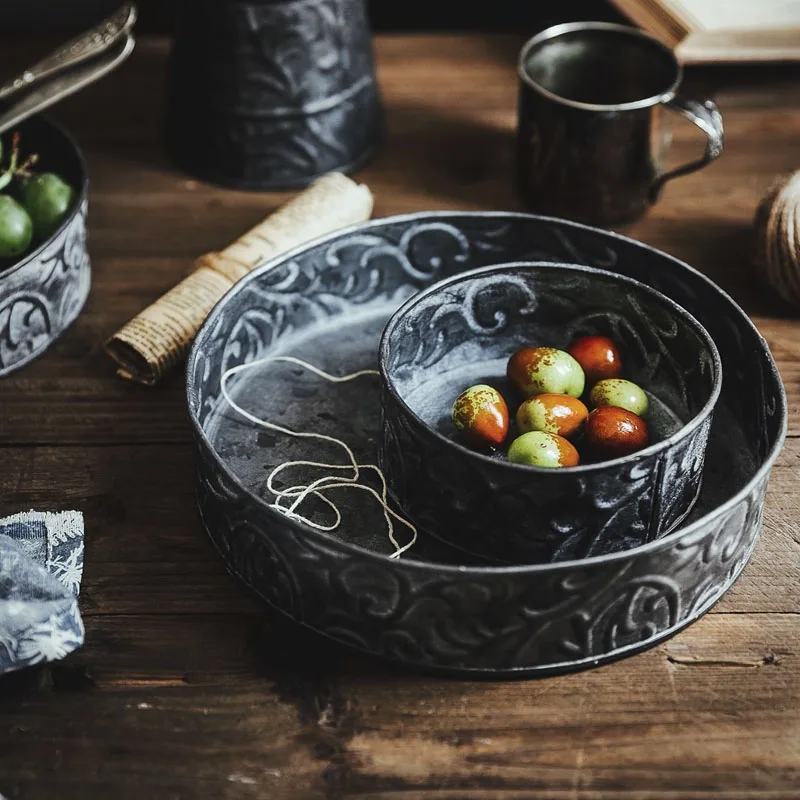 JINSERTA винтажный металлический поднос античный кованый набор для украшения вазы