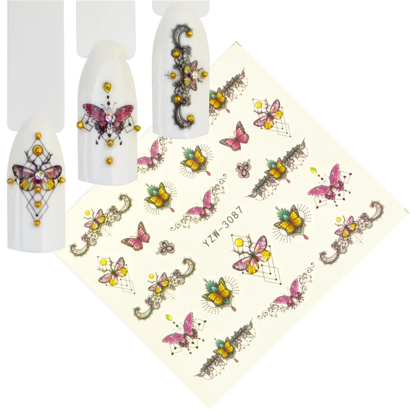 

YWK 12 PCS Nail Art Flower Pattern Water Transfer Stickers Nail Decals With Light Green Grass Nail Sticker