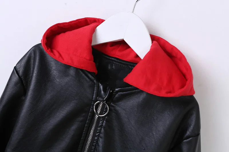 Toddler boy jacket Autumn and winter Leather jackets Girls PU outerwear Kids Hooded Faux leather coats Fit for 3-12years | Детская