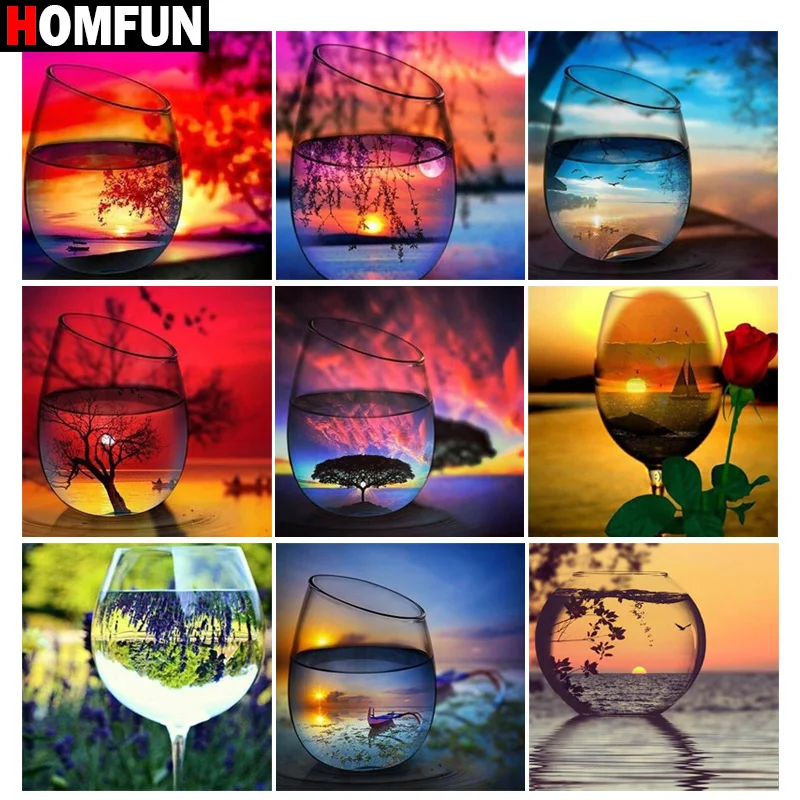 

HOMFUN Full Square/Round Drill 5D DIY Diamond Painting "Cup sunset scenery" Embroidery Cross Stitch 5D Home Decor Gift