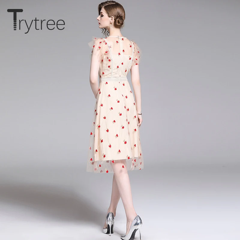 Trytree летнее платье элегантное женское кружевное красивое Сетчатое украшение