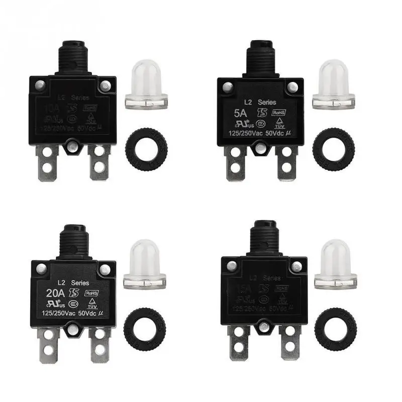 5A/10A/15A/20A/30AMP 10 мм черная пластиковая металлическая кнопка сбрасываемая Тепловая