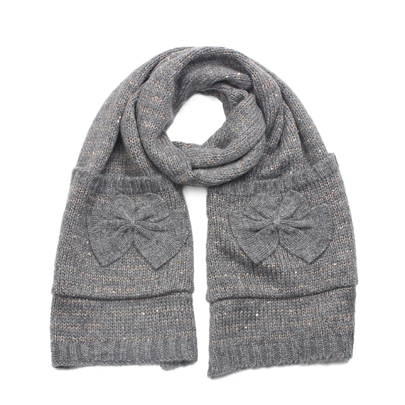 Зимний теплый вязаный шарф с карманом для женщин милый бант уникальный дизайн