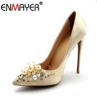 enmayer basic pumps for women pearl charming super high heels slip on luxury champagne black shoes elegant big size 34 43