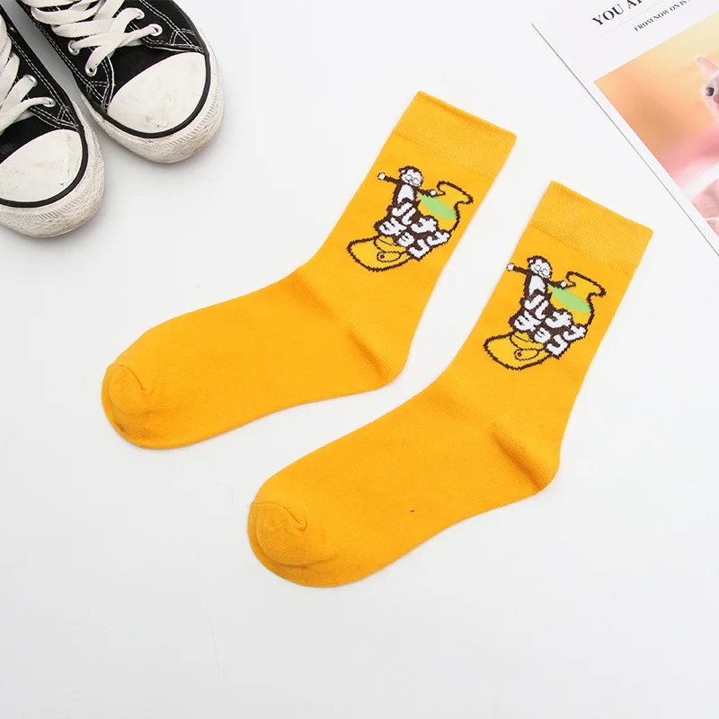 yellow Милые японские носки PEONFLY Skarpetki Happy, женские носки Kawaii, банан, клубника, Sokken, новинка, Harajuku Chaussette Femme - Цвет: yellow