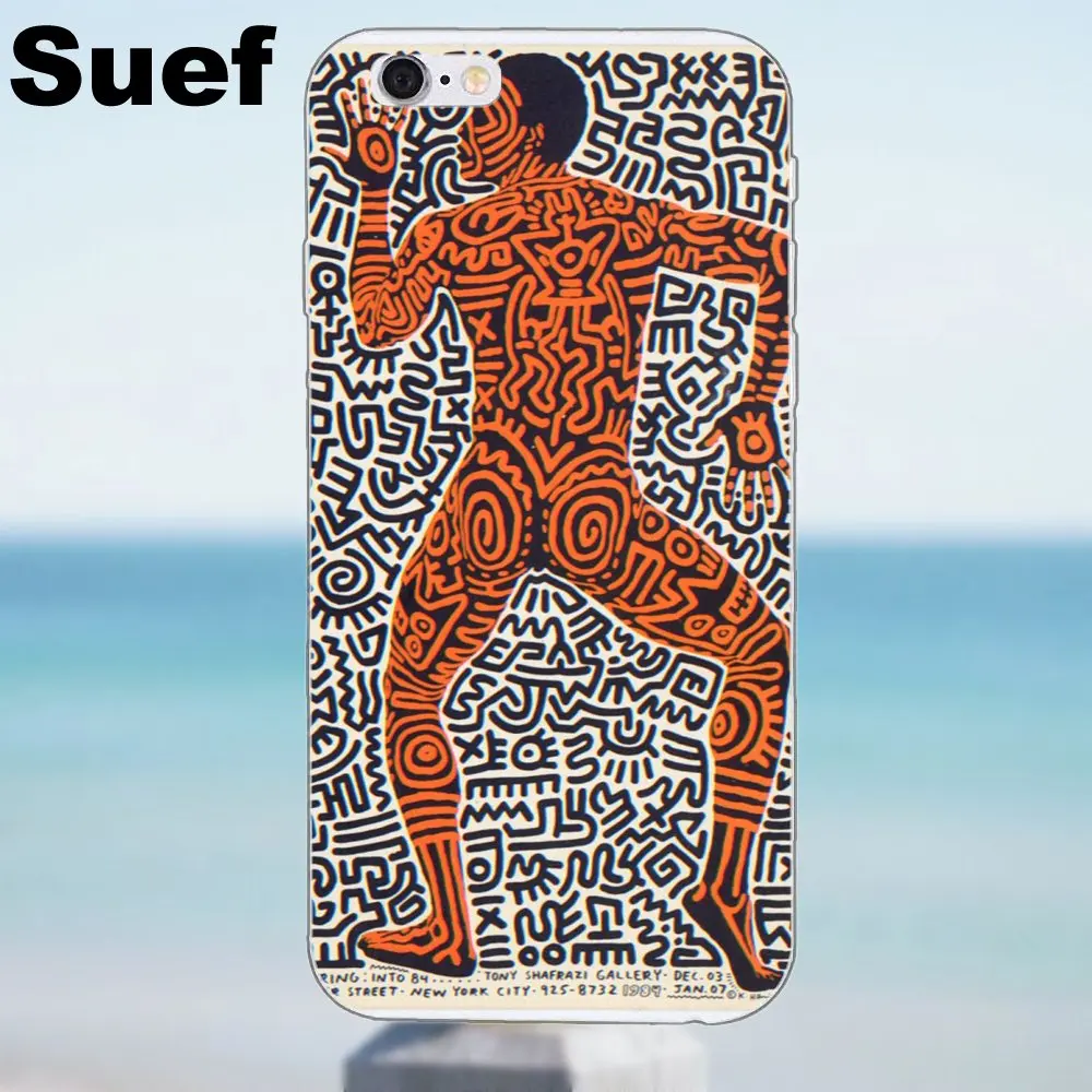 Suef Funny Keith Haring работает для iPhone X 4 4S 5 5S 5C SE 6 6S 7 8 Plus Galaxy J1 J3 J5 J7 A3 A5 2016 2017 мягкий TPU