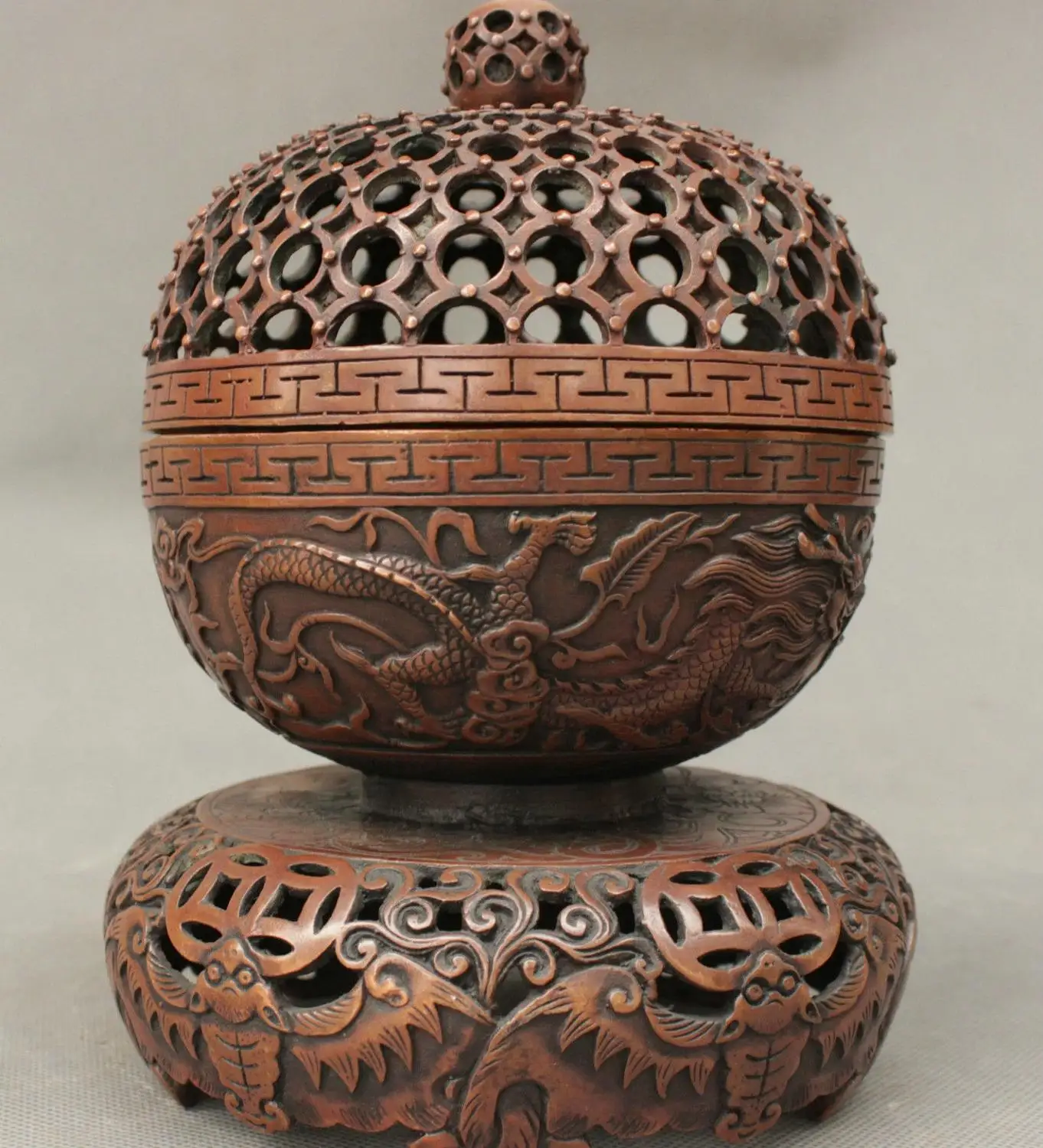 Китайский Фэншуй чистый Бронзовый Дракон Феникс летучая мышь шар курильница для