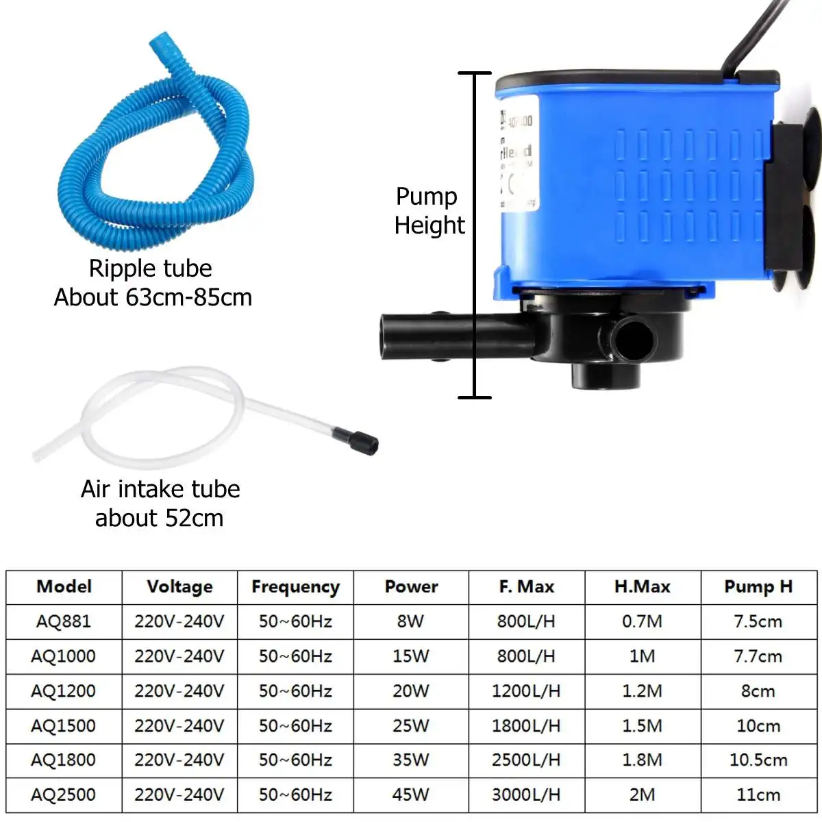 3-in-1 Internal Aquarium Filter Pump Water Circulating Water Spray Flow Fish Tank Submersible Purifier Filter Pump 8/15/20/25/35