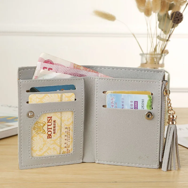 

Women Short Wallet Simple Hasp Coin Purse Card Holders Wallet Female Fringed Puppy Pattern Womens Purses
