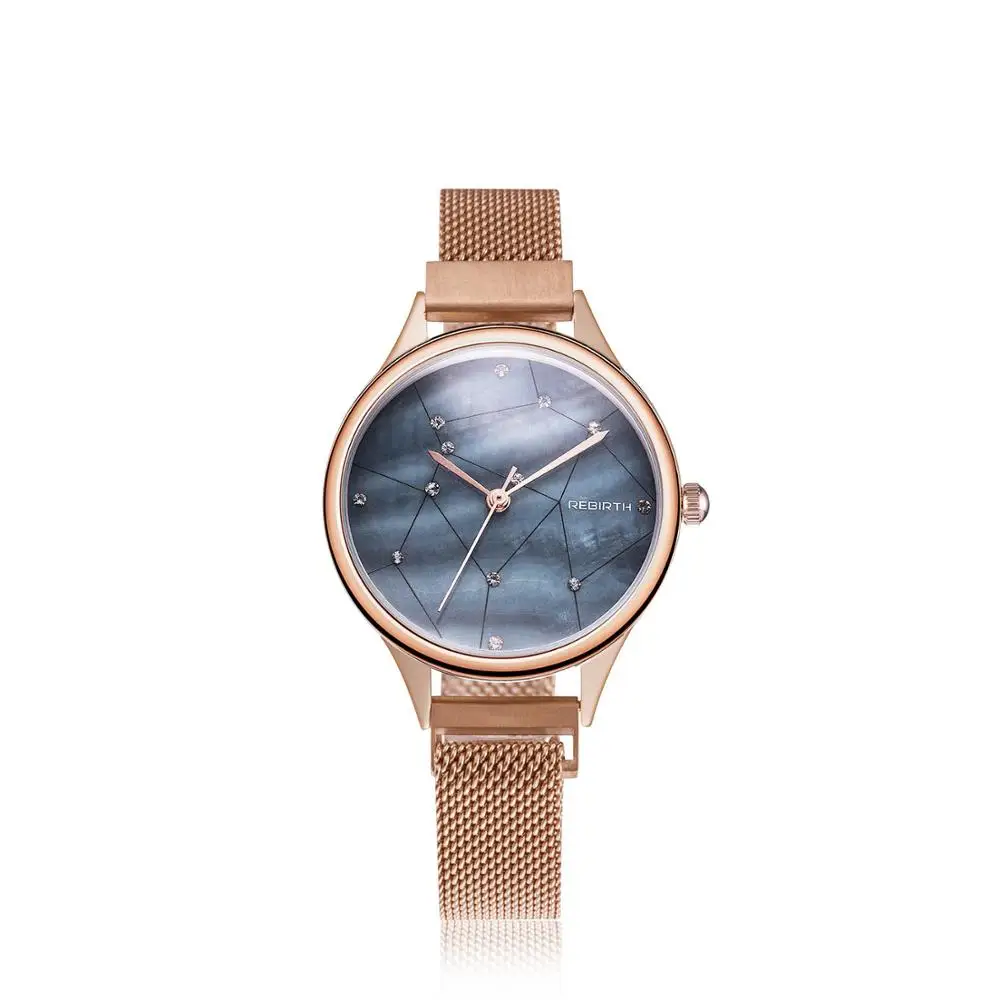 Ladies watch REBIRTH звездное небо кварцевые часы платье для женщин сетка Золотой браслет Роскошный Кристалл Алмаз Женские повседневные перламутровые блестящие наручные часы - Цвет: Ladies watch