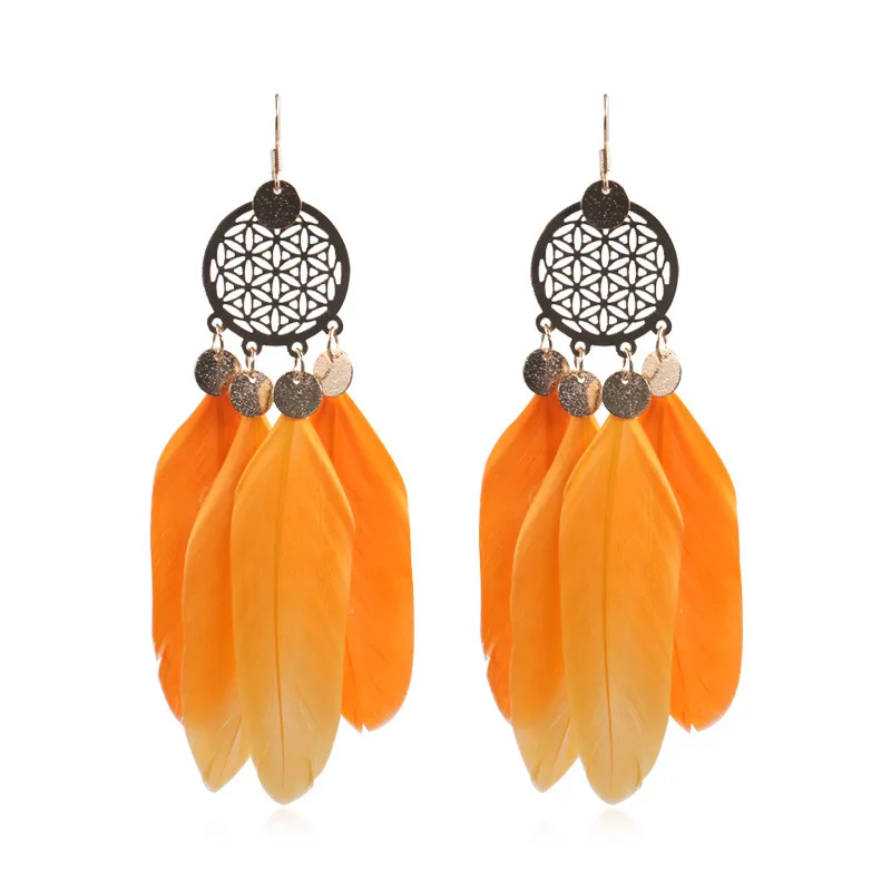 DoreenBeads модные серьги-капельки с натуральным пером серьги кисточками красные