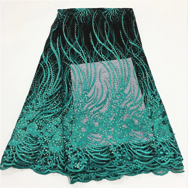 Сетчатая ткань французского кружева с камнями высокого качества в синем цвете для вечерних нарядов HXA2-1.