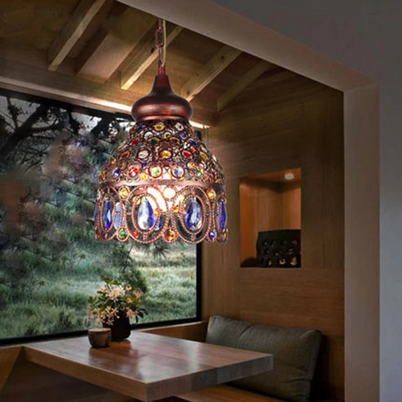 Цветная люстра в средиземноморском стиле с железным кристаллом освещение для