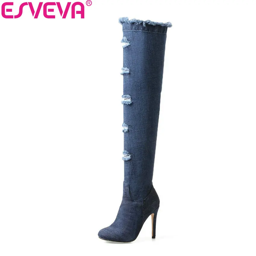 Женские сапоги выше колена ESVEVA привлекательные вечерние на тонком высоком