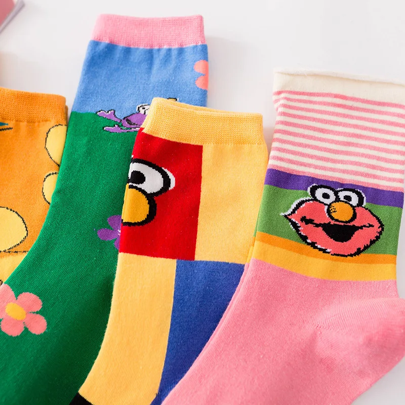 Новые милые носки с кунжутом Elmo Cookie Monster Модные Новые забавные женские носки осенние удобные дышащие белые носки