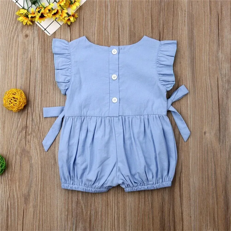 

2019 Newborn Baby Girls Clothes Cotton Solid Ruffles Romper Jumpsuit Outfits One-piece Sleeveless Bow Patchwork Rompers 6-30M