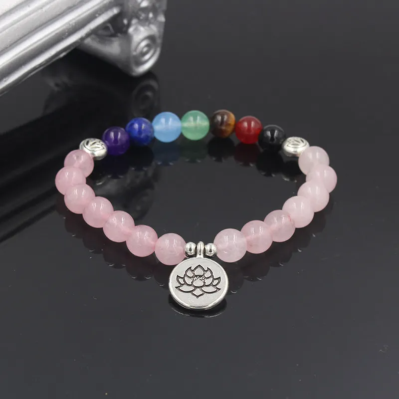Талисман Двойное сердце девушка дизайн Howlite и розовый кварц каменная бусина эластичный стрейч браслет для женщин мужчин подарок - Окраска металла: ZJ1797Lotus