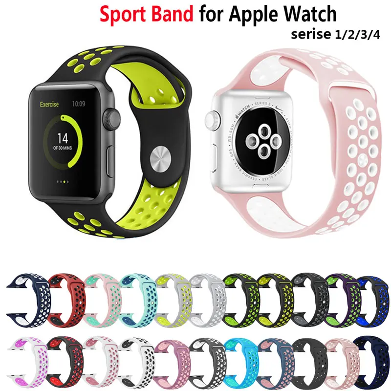 Мягкий силиконовый спортивный ремешок для apple watch, 38 мм, серия 3, 4, 42 мм, браслет на запястье, ремешок для apple watch, серия 1, 2, ремешок, 44 мм, 40 мм
