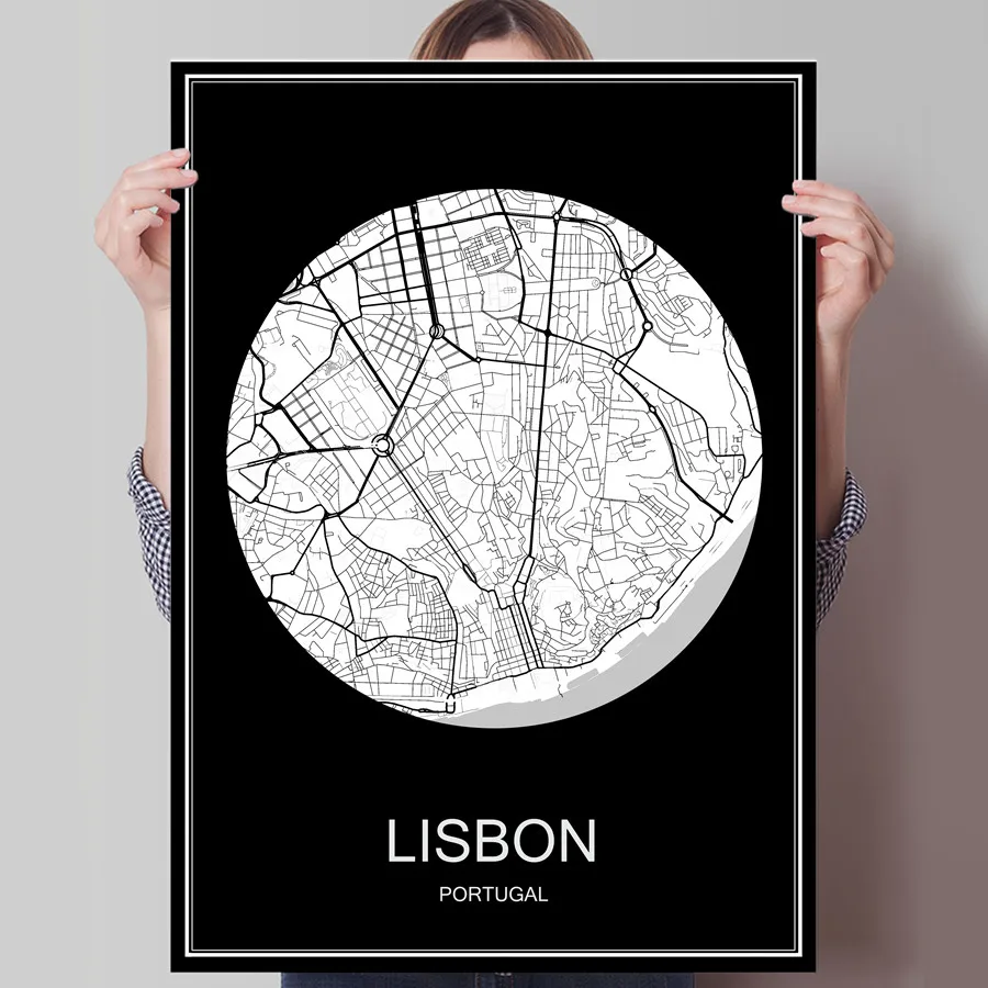 Абстрактный карта городов мира печати плакатов лиссабон португалия печать на