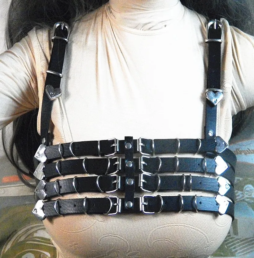 

Women Roleplay Faux Leather Adjustable Body Chest Harness Belt with Two Shoulder Pads for Sexy strap Night Halloween Clothes