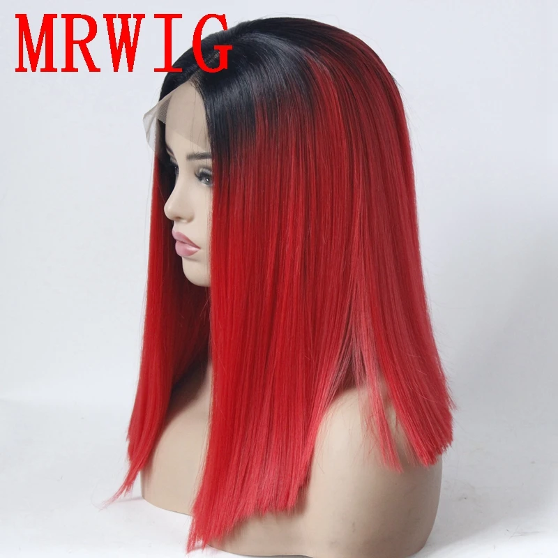 MRWIG 14in черный Омбре красный/синий/зеленый/цвет волос короткий боб прямой