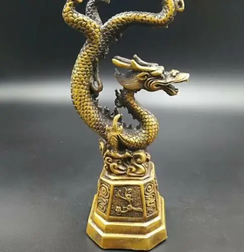 

Exquisite Chinese Old Beautiful Pure Brass Dragon Crafts Decoration Statue