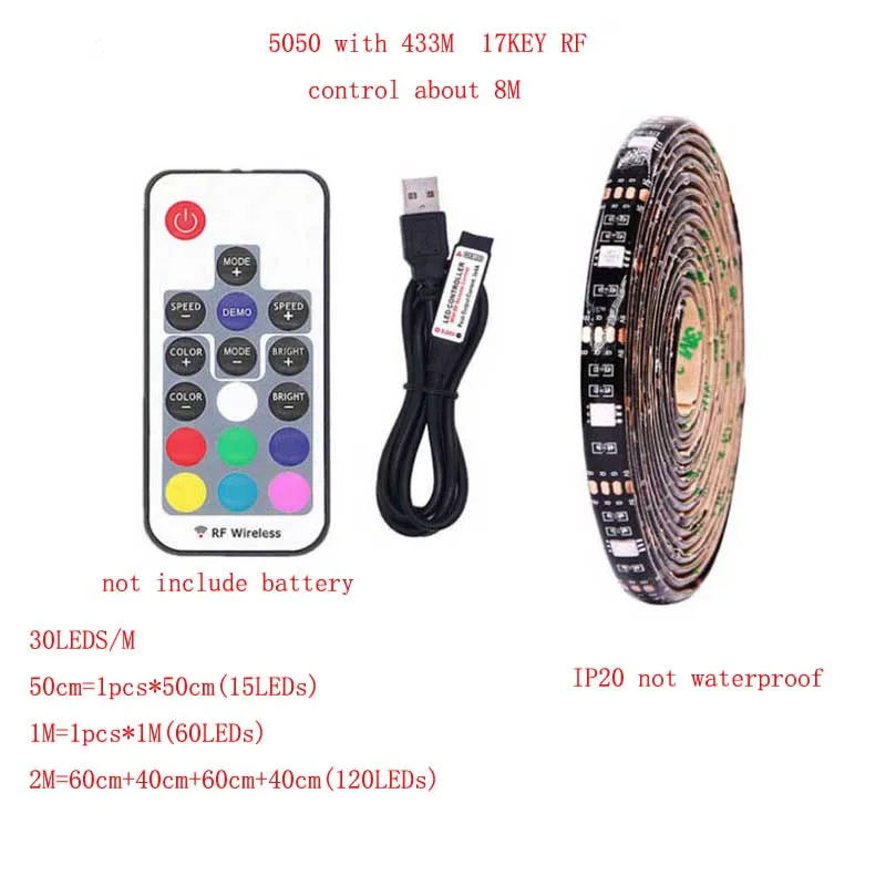 2835 5050 SMD RGB USB зарядное устройство Светодиодная лента DC 5 V usb-кабель светодиодный светильник гибкая лента 1 м 2 м RF ИК RGB пульт дистанционного управления