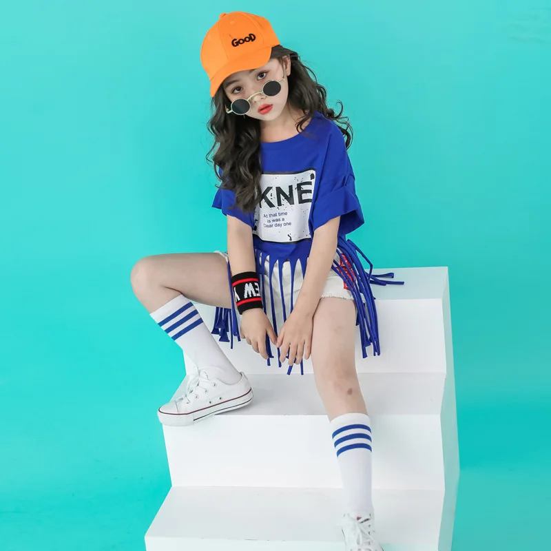 Новинка лета 2019 Детский джазовый костюм для девочек топы с короткими рукавами и