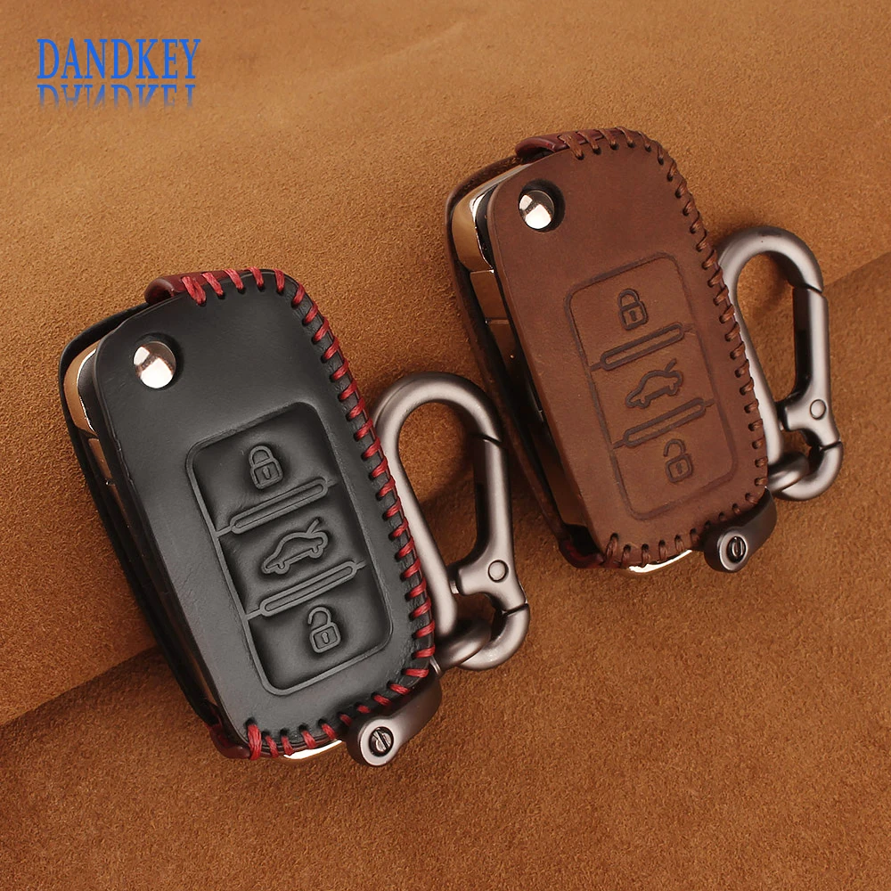 Чехол для ключей Dandkey 3 кнопки из натуральной кожи VW Volkswagen Jetta MK6 Tiguan Golf 4 5 6 Polo Bora Passat