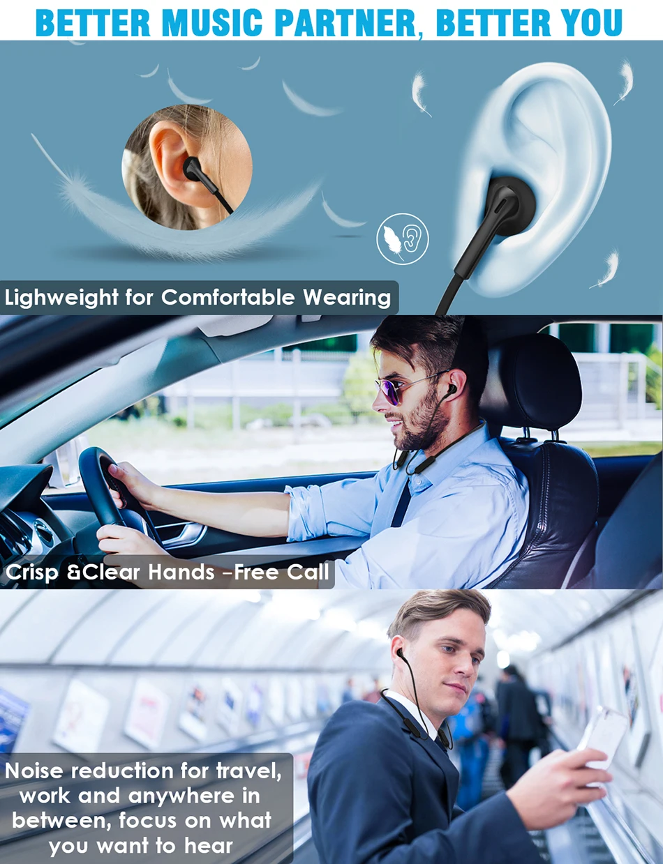 5,0 Bluetooth наушники, стерео беспроводные наушники, шейные наушники IPX6, спортивные наушники с защитой от пота, наушники с микрофоном