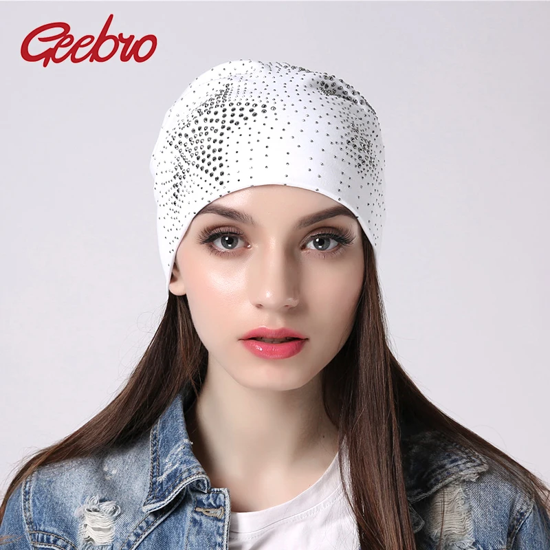 Geebro женские шапки с Стразы хлопковые для женщин шляпа облегающая шапка шапочки