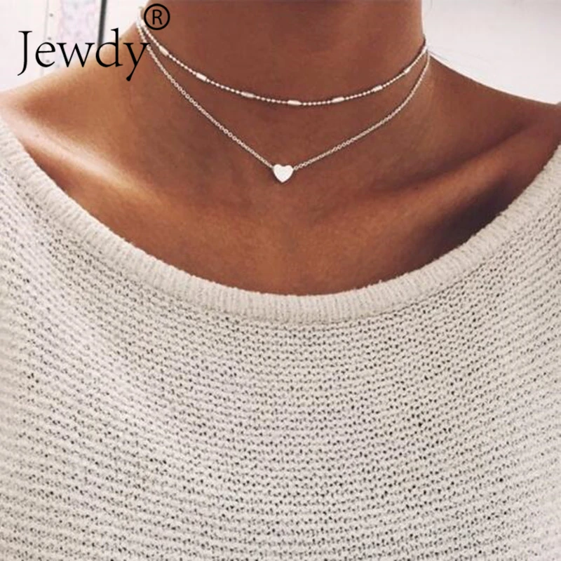 

Double Layer Pendant Heart Necklace Gold Silver Color Choker Women Phase Bijoux Collier Femme Maxi Necklaces Boho Party Jewelry