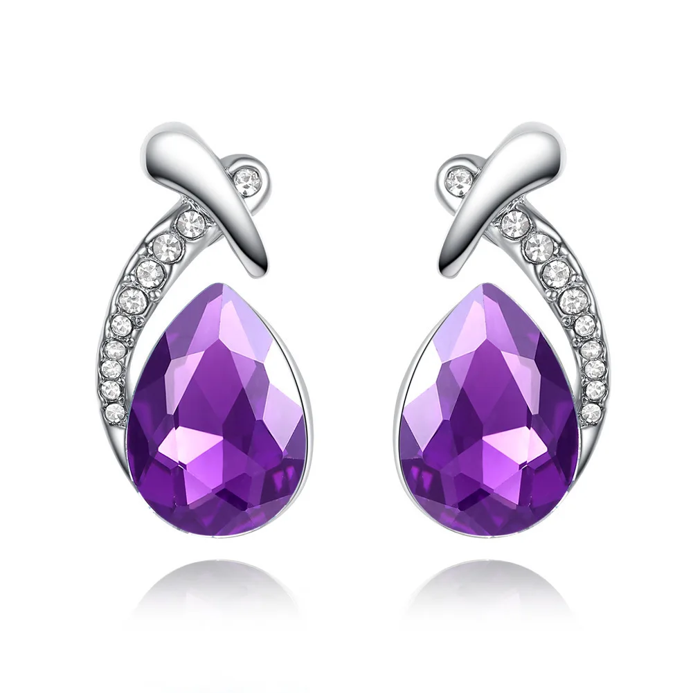 Женские серьги гвоздики с кристаллами в форме капли воды|Серьги-гвоздики| |