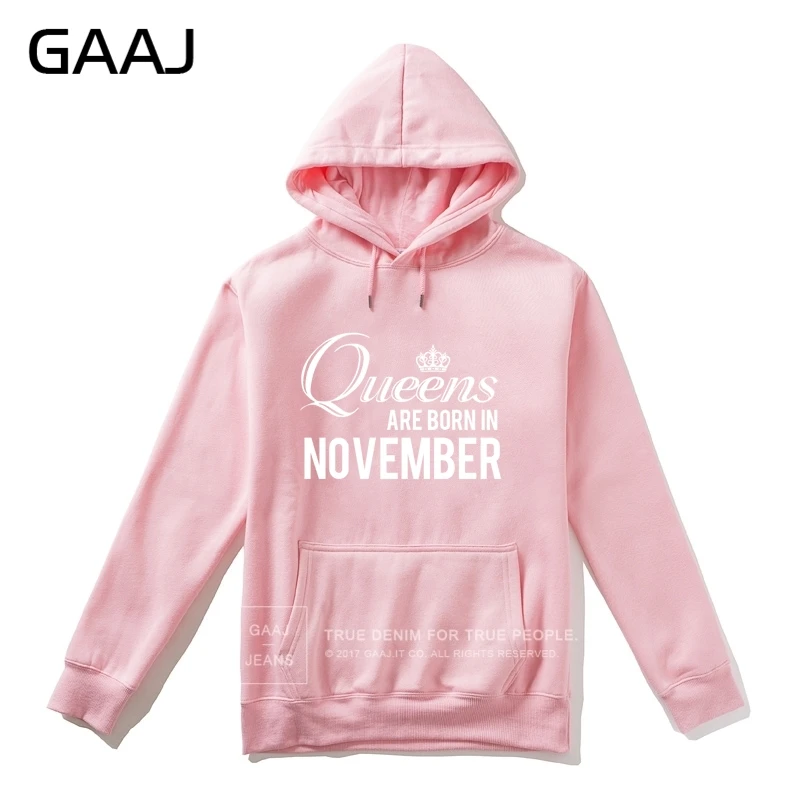 GAAJ "Queens are born in November" мужская толстовка с капюшоном, Женская толстовка на молнии, Мужская Высококачественная флисовая толстовка с принтом в стиле хип-хоп - Цвет: Pink
