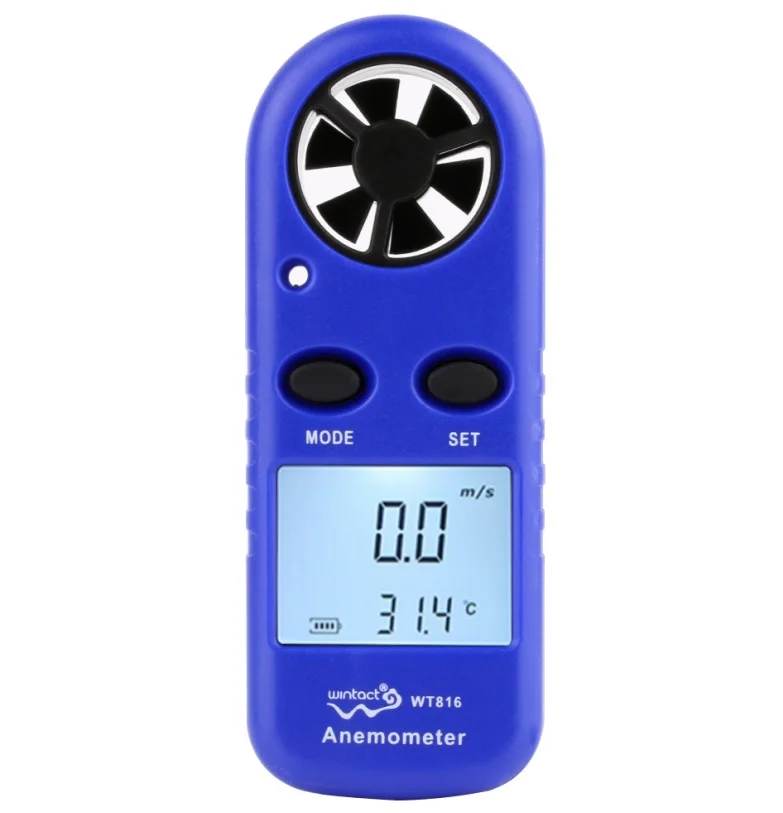WT816-Blue RZ переносной Анемометр, термометр, измеритель скорости ветра, анемометрический измеритель ветра 30 м/с ЖК-цифровой Ручной измерительный инструмент RZ818 - Цвет: WT816-Blue