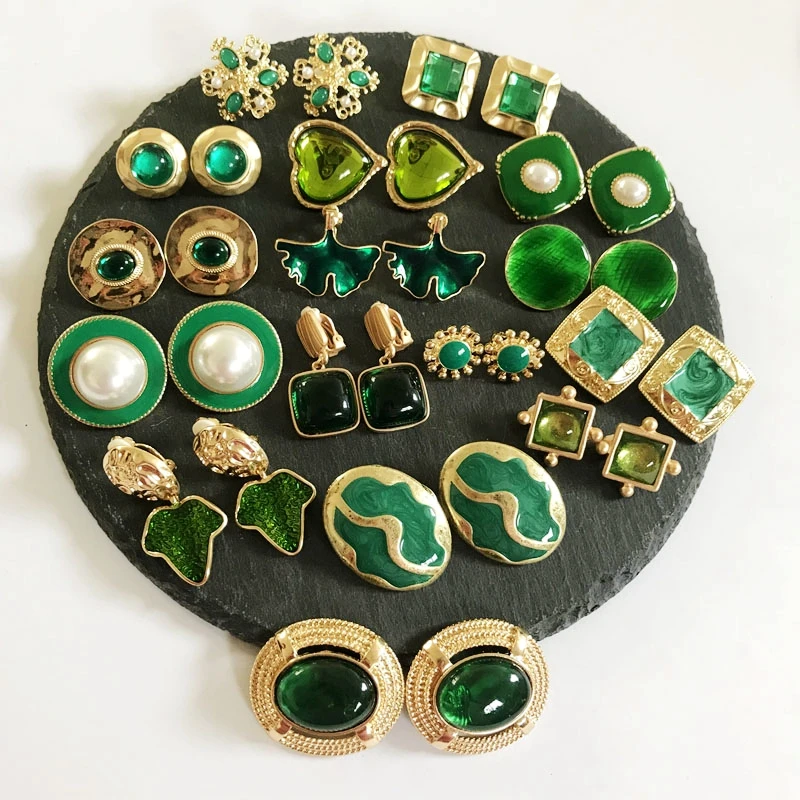 Sweet Elegant Designs Clip Earring, Fashion Multi Green Styles Jewelry For Women Party Birthday Gift