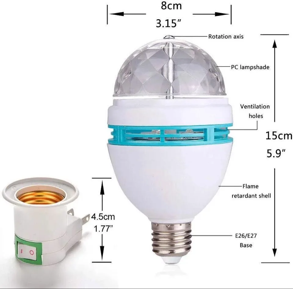 E27 3W LED Полноцветная вращающаяся Авто Хрустальная шариковая лампа AC 85 260V мини