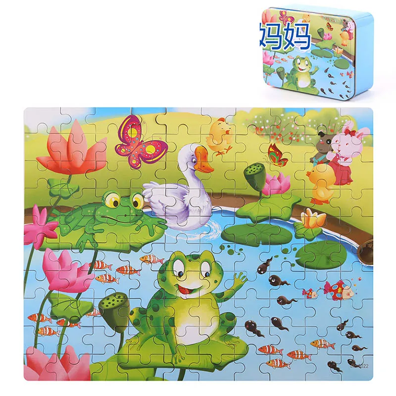 Style-8 DDWE 100 шт. детские деревянные пазлы Игрушки 3D Мультяшные животные Lron Box Puzzle Деревянные детские развивающие игрушки для детей> 3 лет - Цвет: Style-8