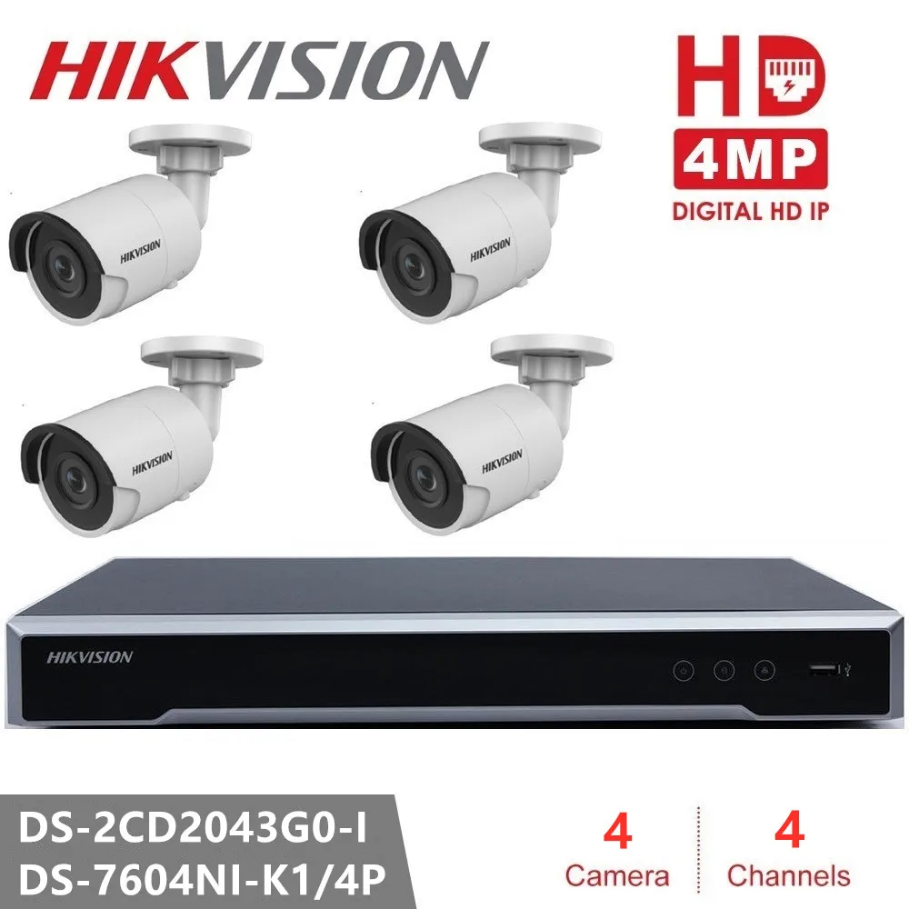 4Channel 4Camera Ip-камера Hikvision, 4CH 4POE, встроенный сетевой видеорегистратор Plug& Play+ DS-2CD2043G0-I, 4MP, высокая мощность, WDR POE, ИК ip-камера - Цвет: 4Channel 4Camera