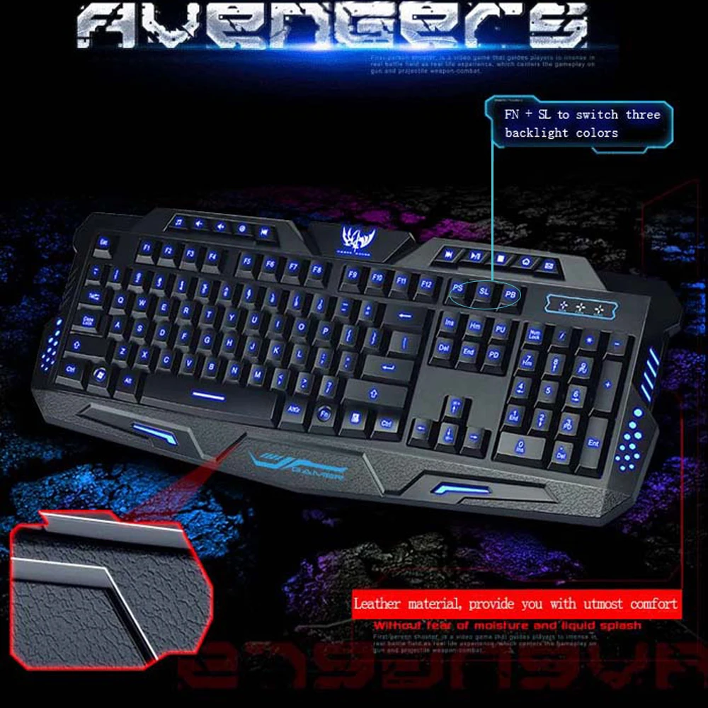 Двуязычный русский/английский 3 Подсветка Цвета проводной Pro Gaming Keyboard с