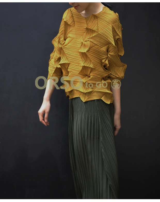 Changpleat летние новые женские свободные футболки Топы Miyak плиссированные модные однотонные 3/4 рукав Большие размеры женская футболка Tide T9880