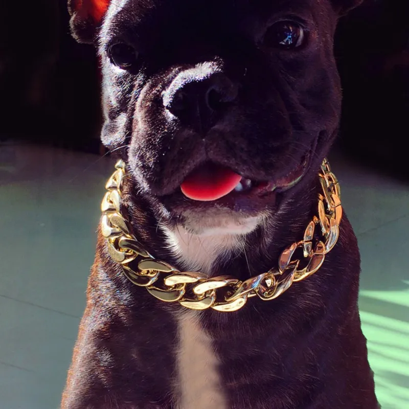 

Fashion Dog Chain Collar Gold Tone Cut Curb Cuban Pet Link Customize Wholesale Jewelry Pets Gift Necklace Neck Chain Golden