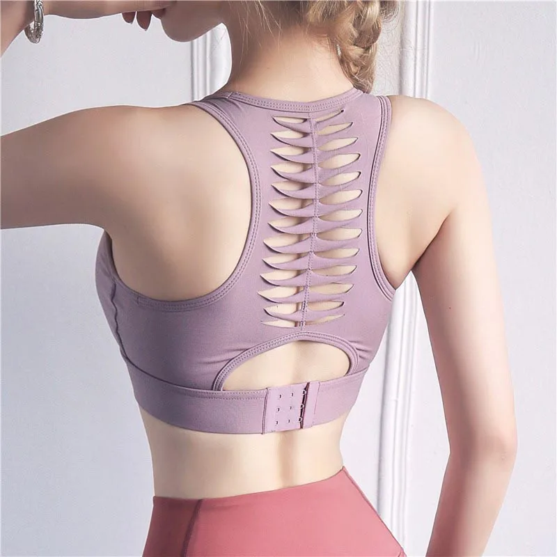Purple SALSPOR, ударопрочный спортивный бюстгальтер, женский, с открытой спиной, для йоги, ударопрочный, пуш-ап, для фитнеса, нижнее белье, для бега, йоги, спортзала, топы - Цвет: Purple